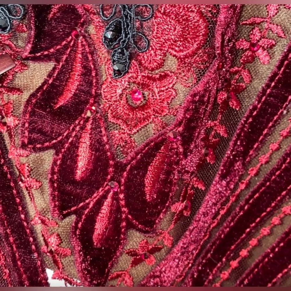 🫒Custom Patrick J Olive Green & Burgundy Dance Costume with Unique Fringe Skirt